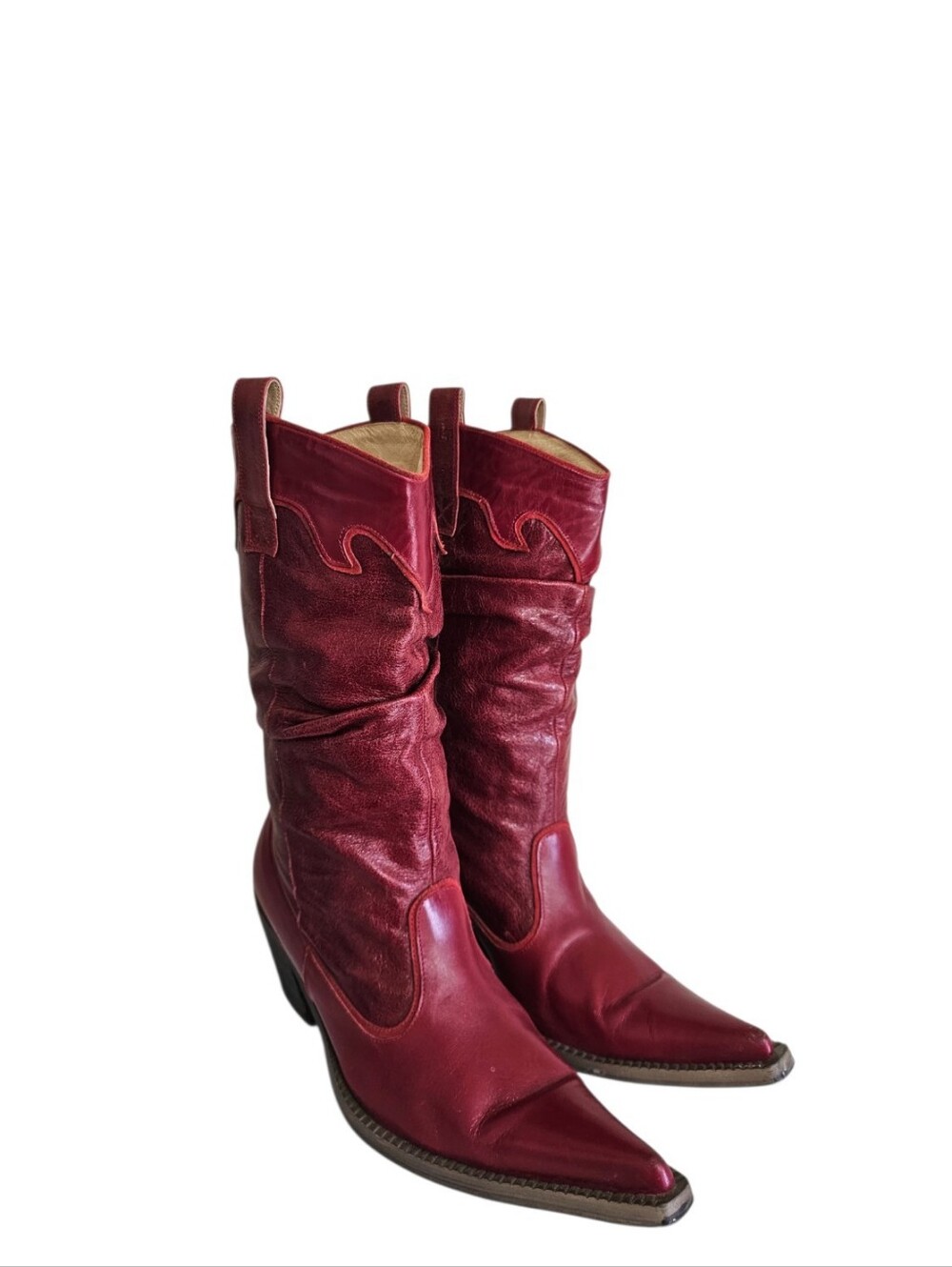 Red Leather Slouchy Cowboy Boots By Chocolat Size 9 US 40 EU